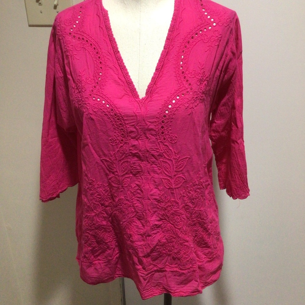 Johnny Was pink embroidered tunic top S